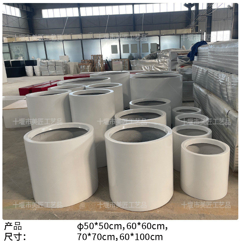 玻璃钢花盆圆柱花树直筒花器户外圆形钵盆公园绿化种植池学校商场