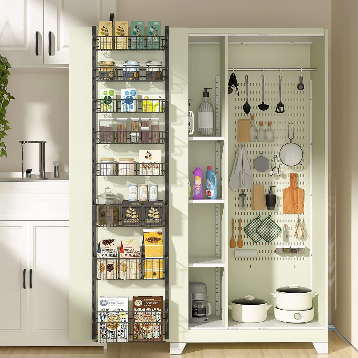 家居多层可调节篮子节储藏室整理架带可拆卸食品省空间门后挂架