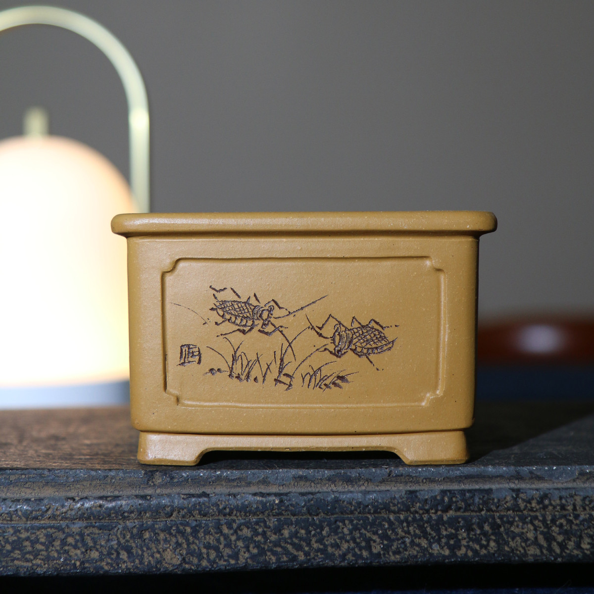 宜兴紫砂花盆手工盆景盆正方形掌上微型盆禅意盆栽苏玲蛐蛐闲趣