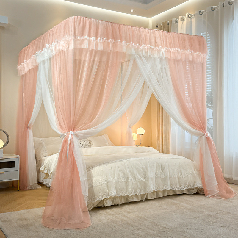 防蚊双层纱新款宫廷蚊帐三开门加粗支架公主风落地式加厚帐纱加密