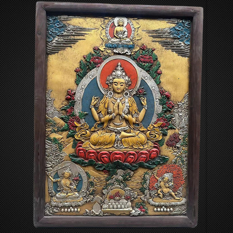 热销木框仿古彩绘唐卡