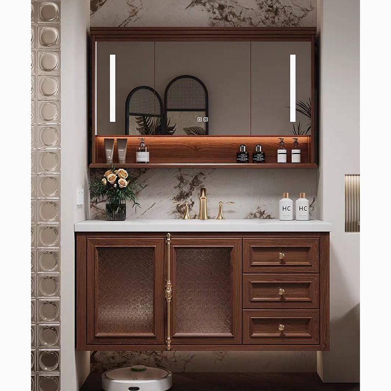 洗漱台法式复古浴室柜陶瓷可丽耐岩板热弯无缝一体盆橡木烤漆轻奢