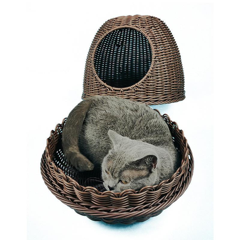 仿半封闭猫窝藤编式创意小型宠物窝夏季透气可拆卸水洗藤编猫窝
