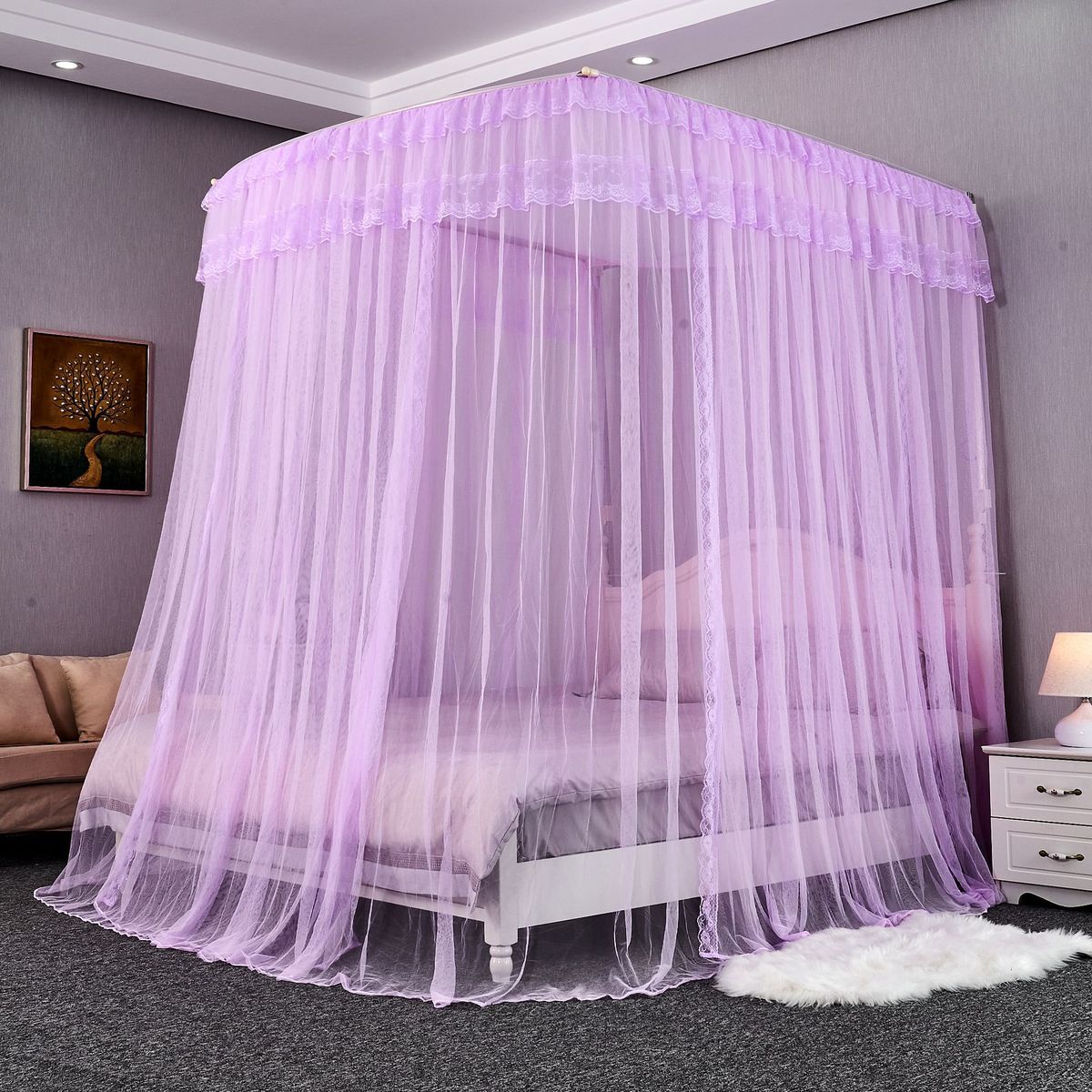 睡安蚊帐可制定家用新款宫廷落地支架公主床幔床帘加密u型批发