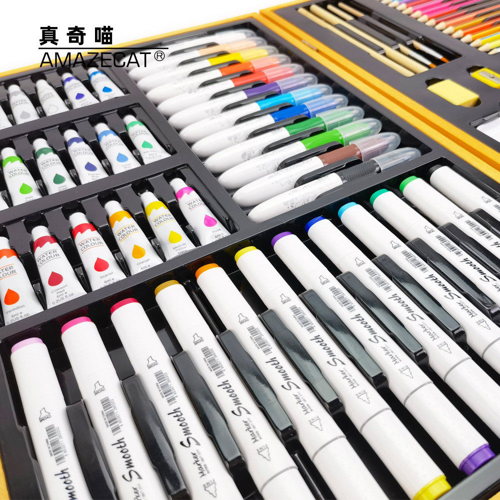 真奇喵158件套虎年木盒礼品绘画套装卡通套装水彩笔儿童文具用品