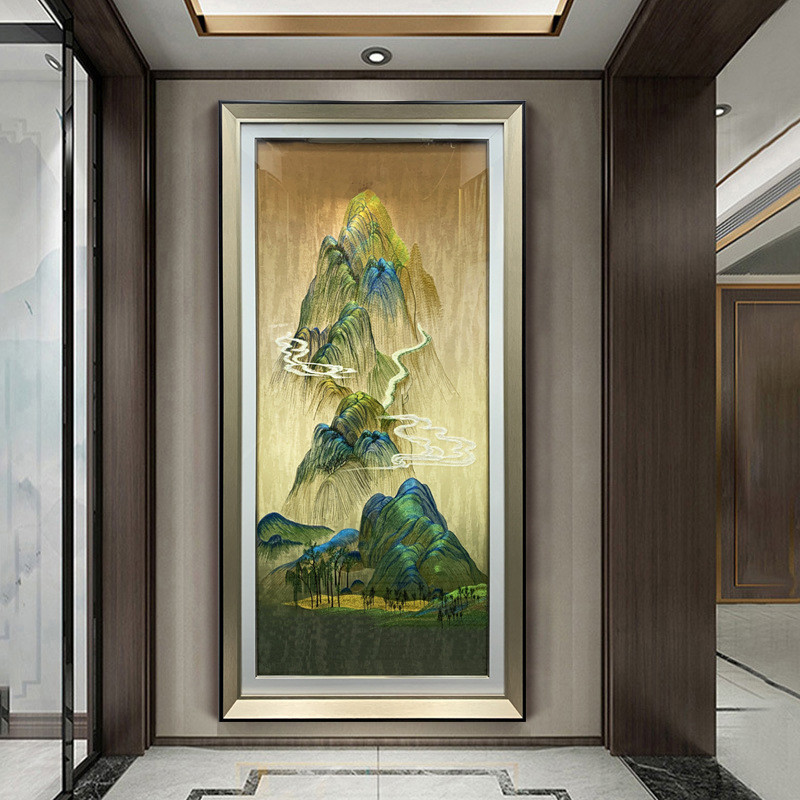 走廊走道苏绣装饰画织锦刺绣迎门玄关挂画千里江山新中式壁画图片