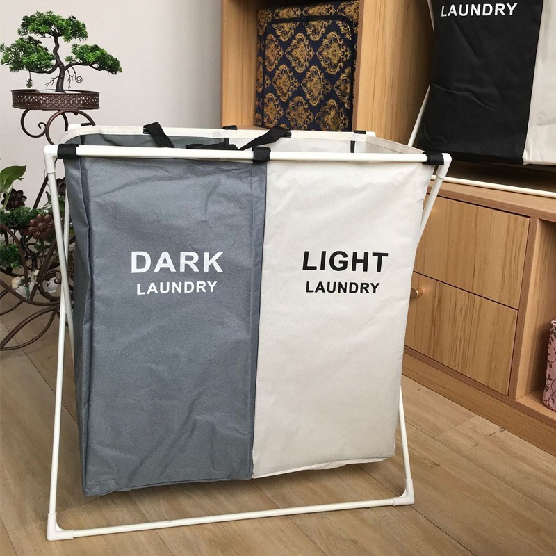 现货/三格分类脏衣篮两格可折叠大容量脏衣篓组装pe牛津布手提洗