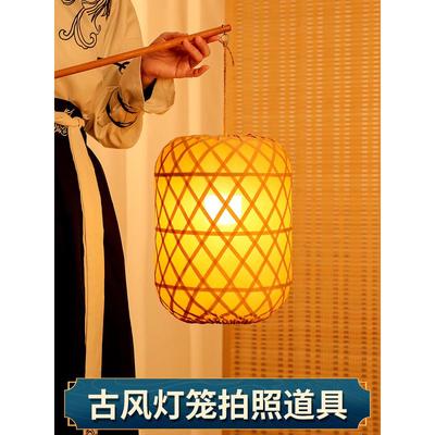 竹编灯笼手提汉服家乡月舞蹈拍照道具中式冬瓜形发光古风竹制灯笼