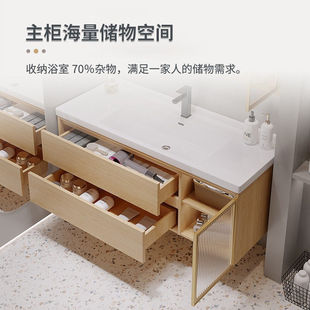 原木风陶瓷一体盆浴室柜组合实木简约卫生间洗漱洗手脸盆智能轻奢