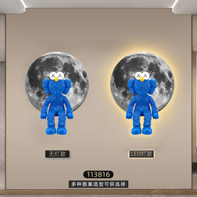 轻奢玄关装饰画kaws风走廊过道壁画现代led灯客厅背景墙发光挂画
