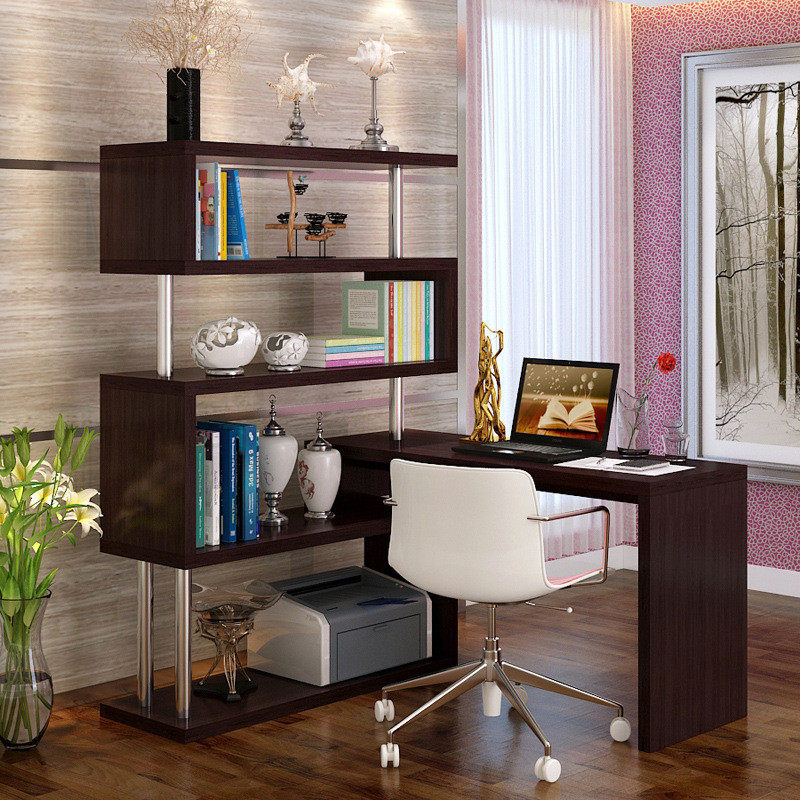 现代简约旋转带 台式家用转角书桌学习书架组合写字台电脑桌柜子