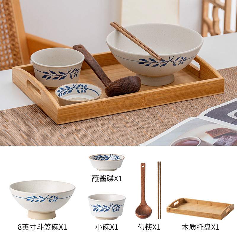 日式拉面碗带托盘商用面馆复古粗陶餐具中式一人食碗碟套装家用