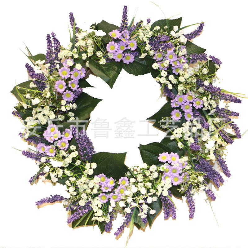 55cm花环薰衣草雏菊花环春季花环家居装饰人造仿真货源批发