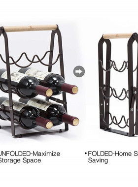 直供桌面红酒架葡萄酒收纳置物架铁木创意结合可折叠红酒架子