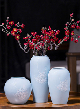 陶瓷花插客厅小摆件景德镇新中式装饰绘画台面花瓶会所样板间