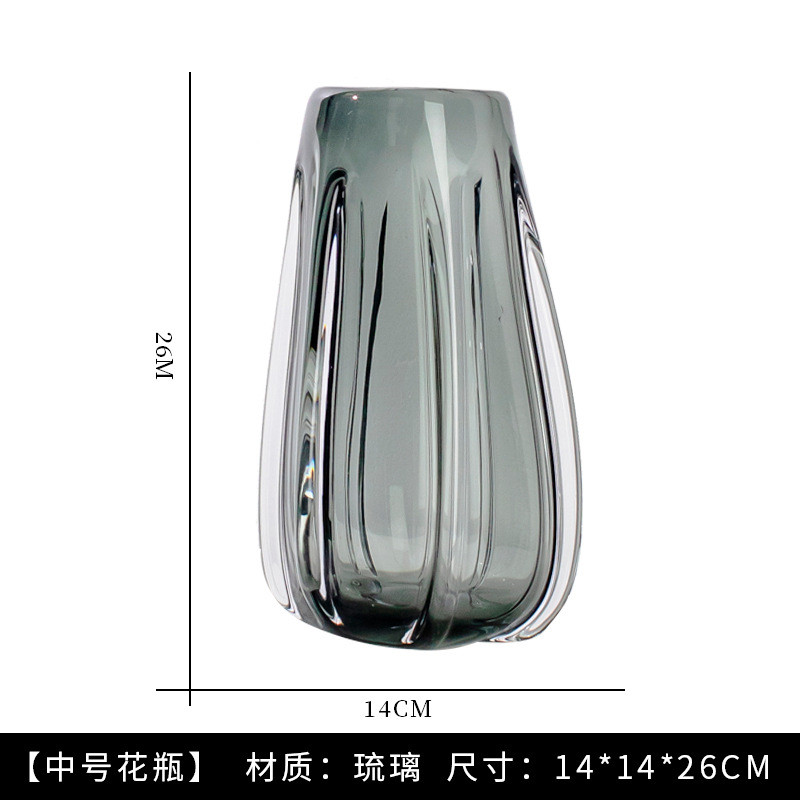 现代简约收口玻璃花瓶摆件插花客厅玄关装饰高级灰水养插花茶几