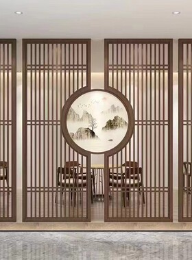 热销拉丝玫瑰金铝板镂空鱼鳞山水画、中式不锈钢纹古铜屏风