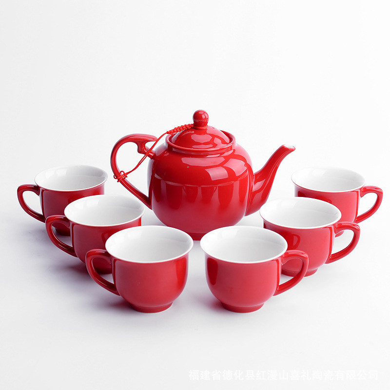 壶陶瓷用品结婚敬茶套装改口敬茶茶杯红色喜庆敬茶婚礼带敬茶托盘