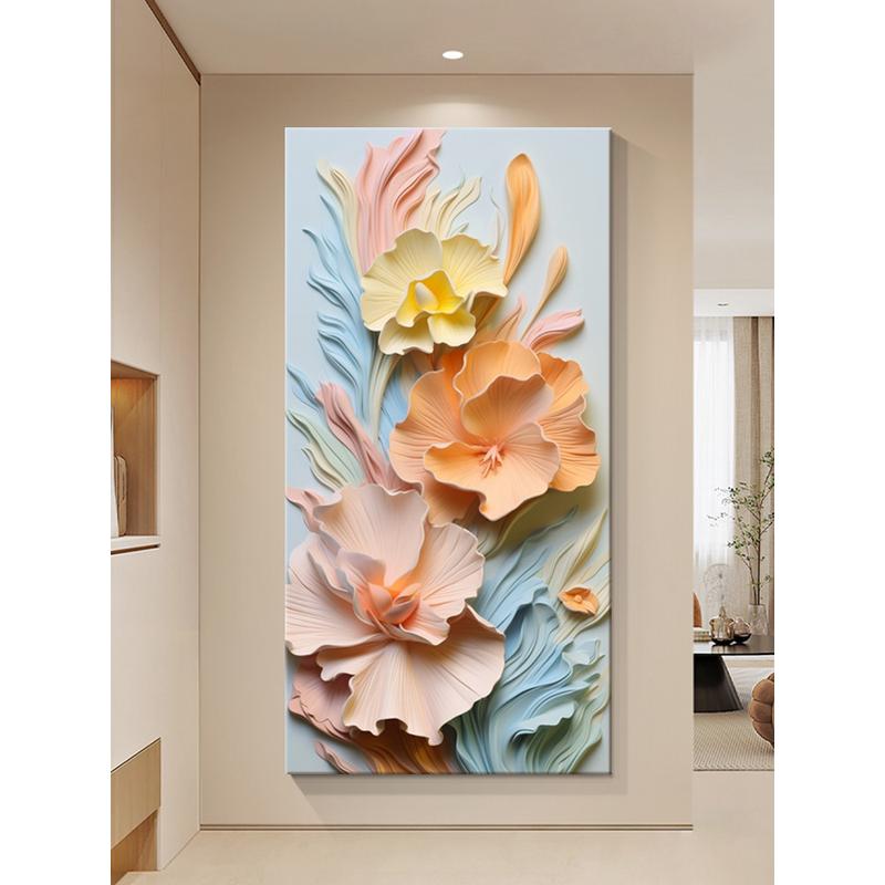 奶油风立体浮雕花卉玄关装饰画抽象艺术走廊过道尽头壁画客厅挂画图片