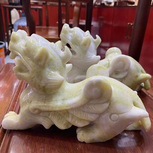 蓝田玉貔貅摆件姜玉岫花飞天小貔貅一对家居办公装饰工艺品