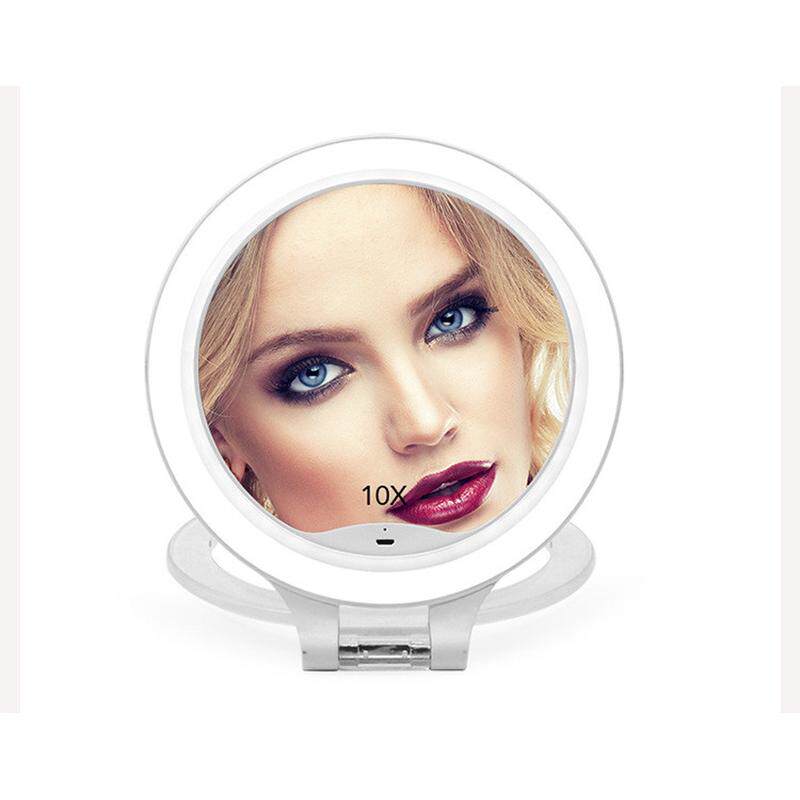 新款10倍放大三色灯双面带灯随身便携折叠led化妆镜发光镜子