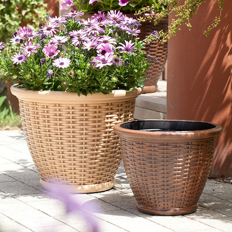 嘉塑料花盆仿藤编伯瑞田园风简约美式月季绣球阳台露台种植园艺盆