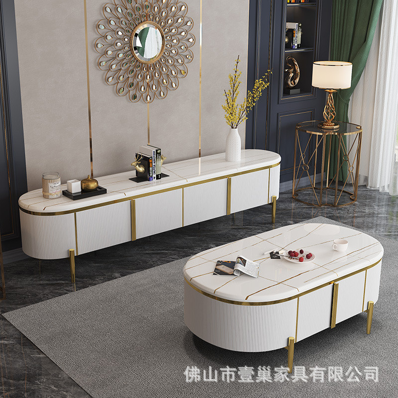 轻奢现代简约茶几电视柜大理石餐边柜组合港式小户型客厅家用地柜