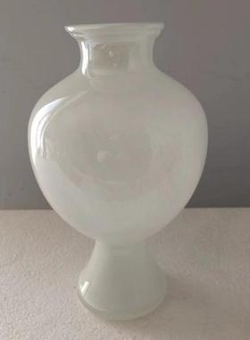 新品美式花瓣口花瓶水养橘撞绿色纯手工玻璃风灯奶插花器家居摆件