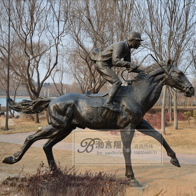 玻璃钢仿铜古代胡服骑射骑马战士人物雕塑将军铜雕像城市广场摆件