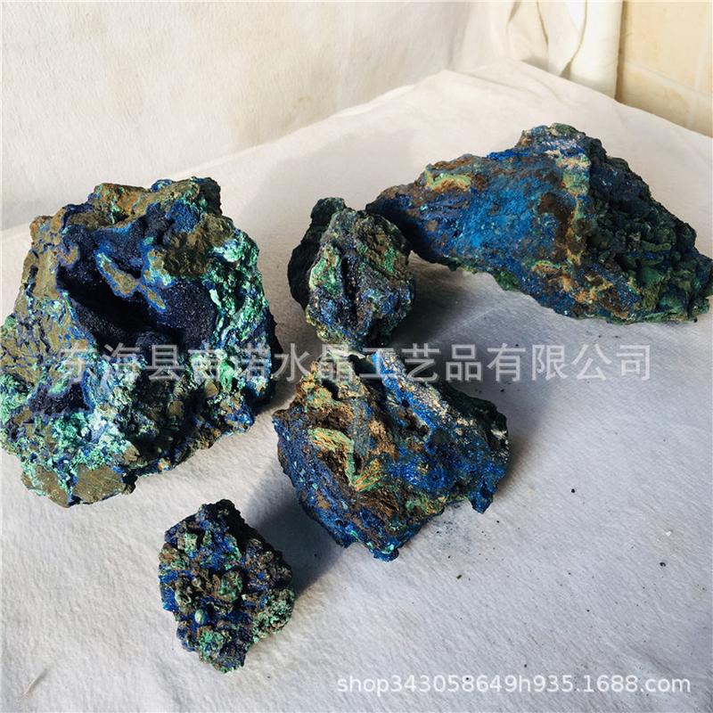 吉诺水晶 蓝铜矿原石蓝铜矿和孔雀石共生蓝铜矿原石摆件装饰品