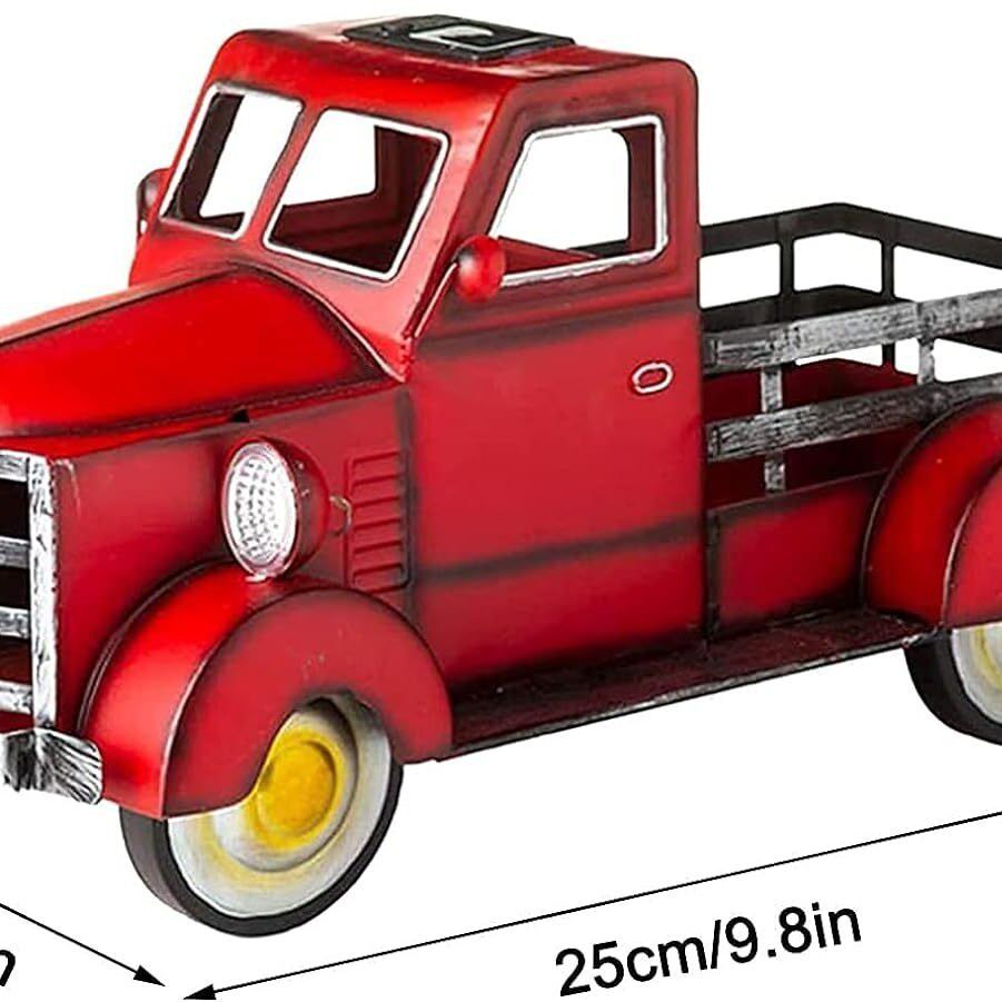 新品太阳能铁艺金属汽车老式卡车花盆花园仿真摆件迷你巴士