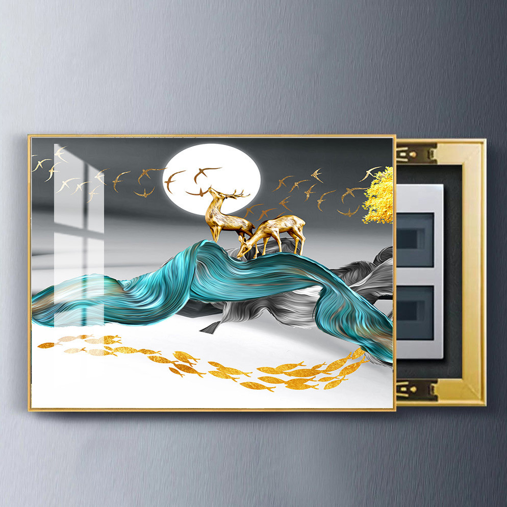 现代简约轻奢客厅挂画北欧电表箱装饰画推拉配电箱电闸箱遮挡餐厅