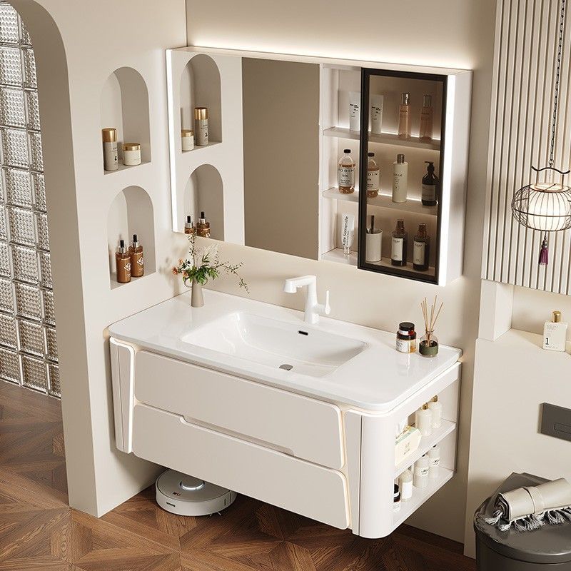 热销岩板热浴室柜组合现代简约一体陶瓷盆弯卫生间洗漱台洗手台