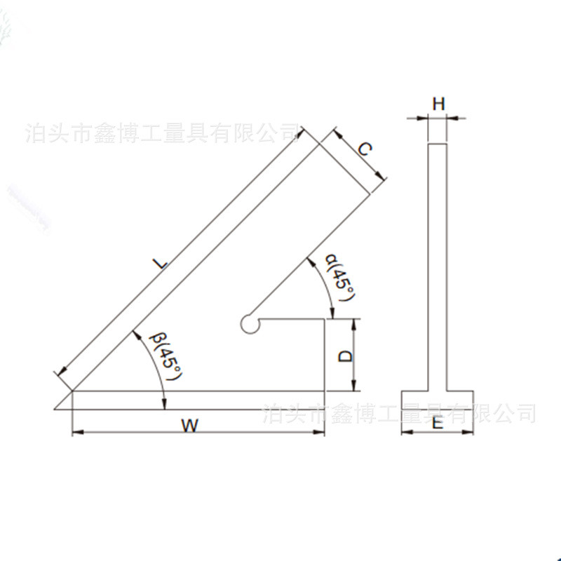 不锈钢45度带座角尺120x80口平宽座角尺inox加宽底座角尺200x130