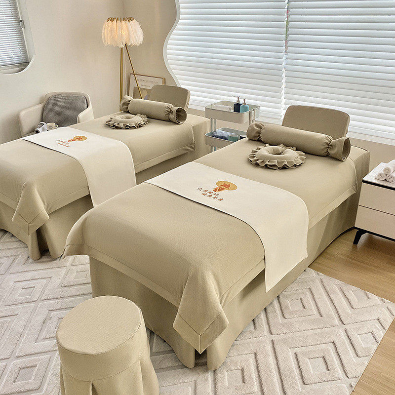 高档按摩床罩欧式纯色美容床专用美容床罩四件套理疗推拿床单床套
