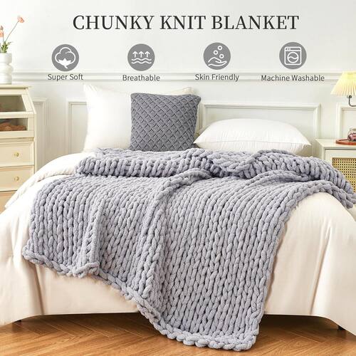 热销跨境新款手工编织超粗毛线毯子blanket粗线毛毯手工编织沙发