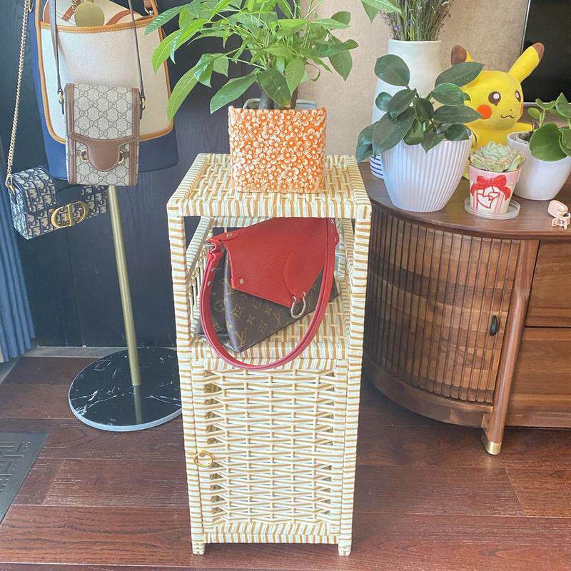 无味藤编收纳柜子实木窄柜手工草夹缝床头柜沙发台灯柜田园置物架