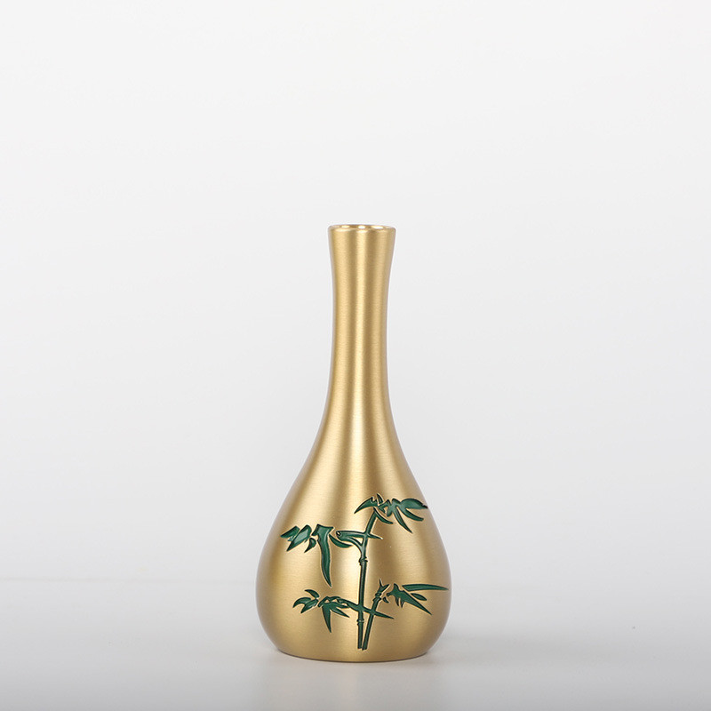 黄铜竹子艺术花瓶客厅书房办公室装饰摆件铜工艺品雅器家居装饰品