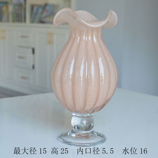 创意中古花器顿复古仿玉肉桂色风灯玻璃花瓶家居饰品家用插花芬