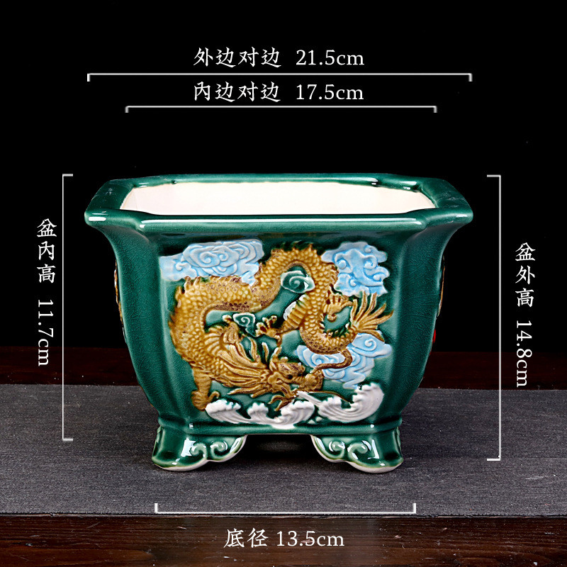 宜兴紫砂花盆上釉手工刻蝴蝶兰四方长方形桌面绘绿植盆景盆栽批发