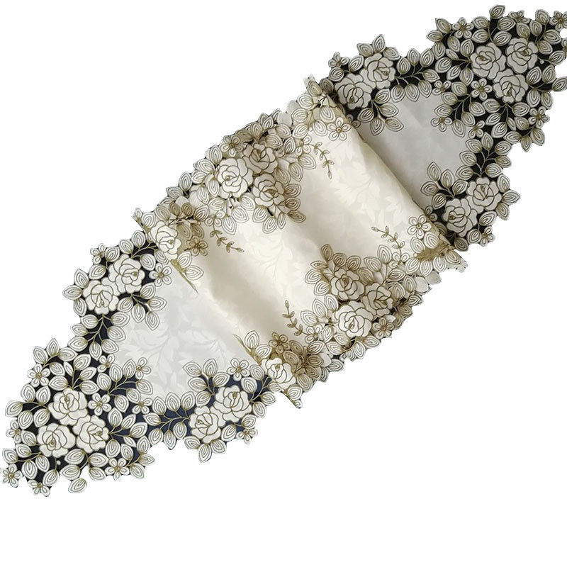 厂家茶几小花40x195cm布艺绣花桌布批发巾桌旗桌垫镂空盖巾餐垫