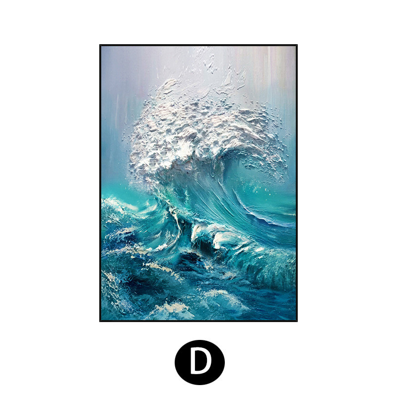 纯海浪手绘油画立体装饰画入户玄关背景墙挂画简约客厅餐厅墙壁画图片