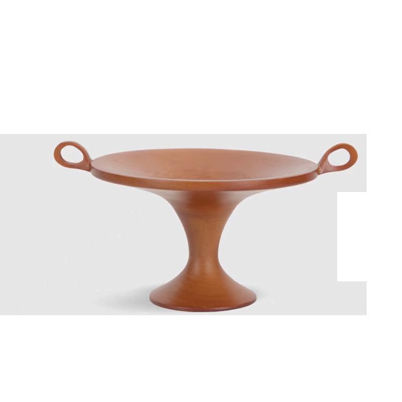 原木色古风中双耳果盘酒店民宿客厅茶几家用水果摆放托盘艺术摆件