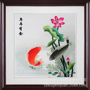 饰画苏州手工刺绣苏绣 厂家生产年年有余成品客厅书房卧室带框装
