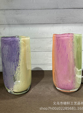 热销时尚多面彩色琉璃酒店客厅餐桌插花摆件家居样板间花瓶高级装