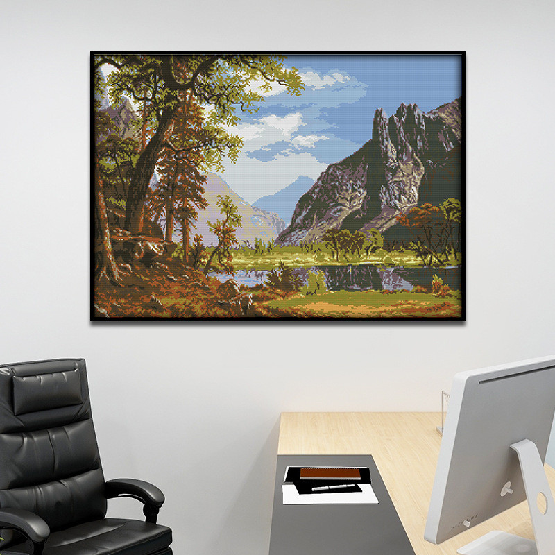 厂家批发新款十字绣湖光山色客厅小件风景工艺品挂画布艺diy装饰