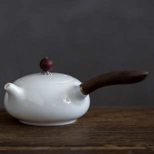德化白瓷侧把壶陶瓷茶壶家用玉小瓷茶壶功夫茶具办公室泡茶器茶壶