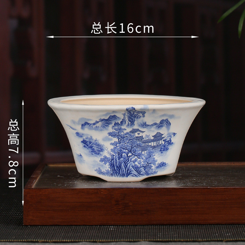 彩绘紫砂花盆批发阳台白色圆形创意盆景盆懒人花盆绿萝多肉yzch14