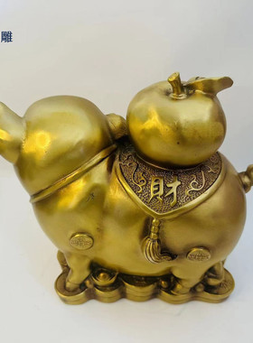 铜猪摆件黄铜招财金猪客厅玄关桌面摆件办公室家居生肖猪工艺礼品