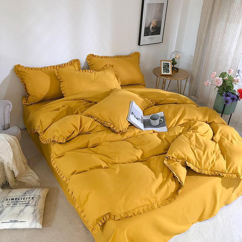 ins绿色公主风床单花边被套四件套少女心床笠学生宿舍床上三件套